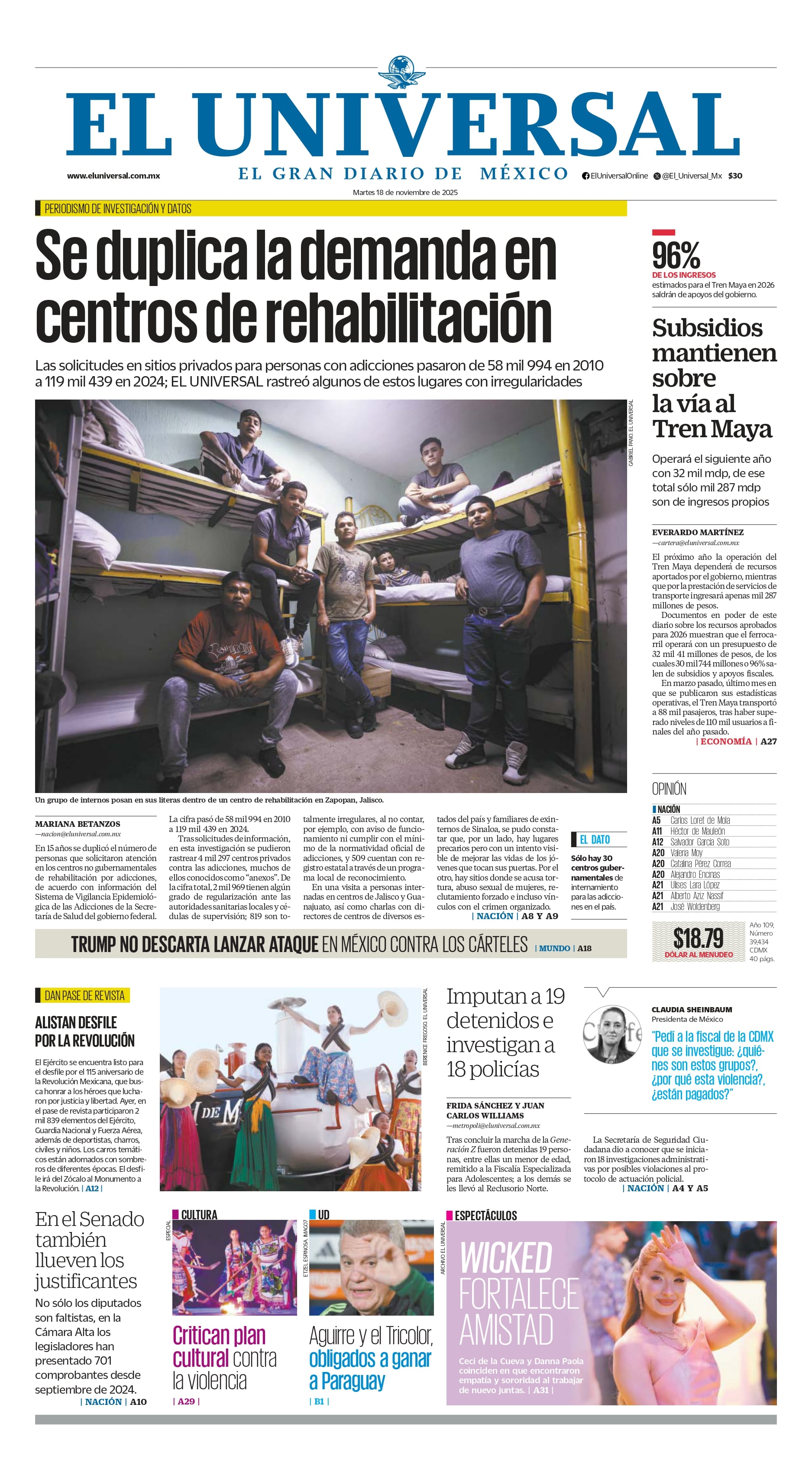 Portada impresa del 18 de noviembre de 2025
