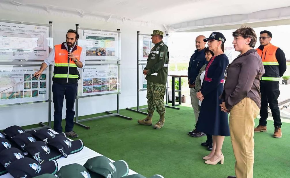Claudia Sheinbaum y Delfina Gómez realizaron un recorrido de supervisión de las obras del Tren México-Pachuca. Foto: Especial.