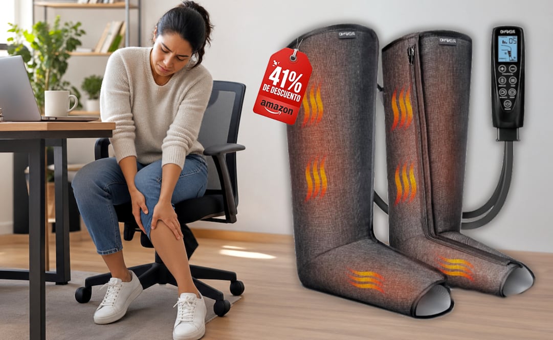 El masajeador de piernas RENPHO combina compresión de aire y calor térmico para aliviar el dolor, la fatiga y la hinchazón en pies y pantorrillas desde casa. / Foto: Amazon México