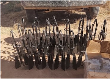 Aseguran aditamentos para lanzar explosivos con drones y diverso material bélico en Caborca, Sonora; no hay detenidos