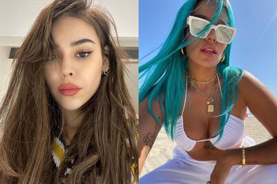 Danna Paola y Karol G lucen el mismo suéter con tendencia braless