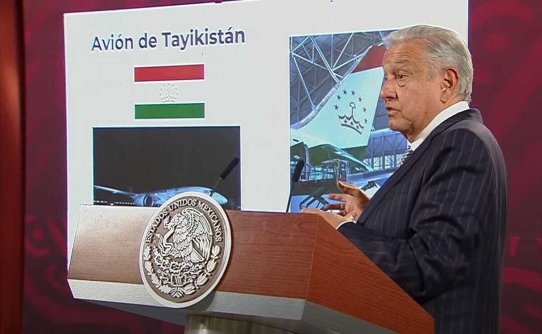En la conferencia de prensa se proyectaron dos imágenes del proceso de repintado del avión ahora propiedad del gobierno de Tayikistán. Foto: Especial