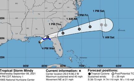 Se forma la tormenta tropical Mindy en el noreste del Golfo de México