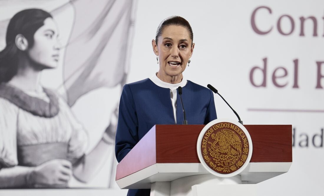 Claudia Sheinbaum en su conferencia matutina el 18 de agosto de 2025. Foto: EFE/ José Méndez