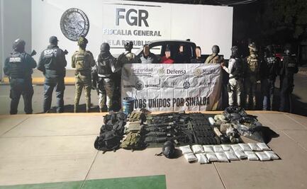 Fuerzas federales y estatales desmantelan arsenal y aseguran vehículos en Sinaloa; hay siete detenidos