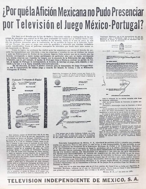Carta de Televisión Independiente de 1969, con algunas preguntas al aire: “¿Qué los nuevos canales de televisión no pueden operar en México? ¿Pertenece a determinado canal de televisión el fútbol mexicano?”. Foto: Hemeroteca EL UNIVERSAL
