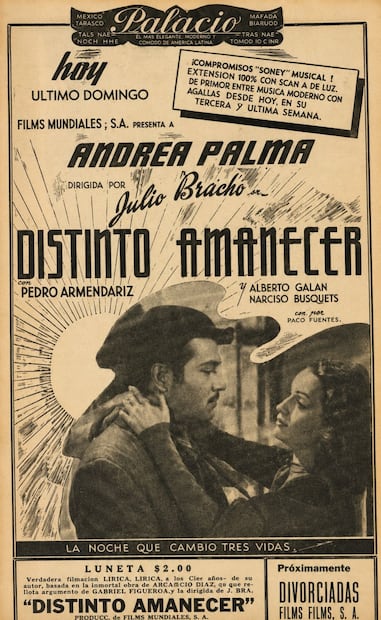 Pedro Armendáriz y Andrea Palma protagonizaron "Distinto Amanecer" en 1943.
Hemeroteca EL UNIVERSAL.