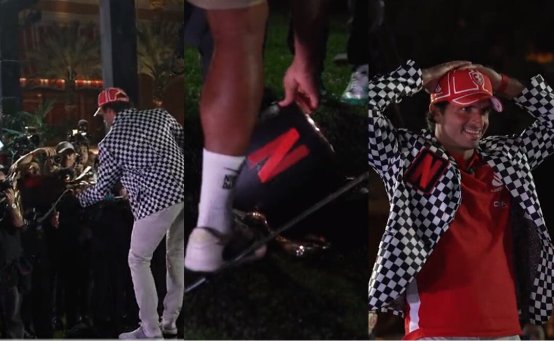 Carlos Sainz rompe trofeo previo al Gran Premio de Las Vegas