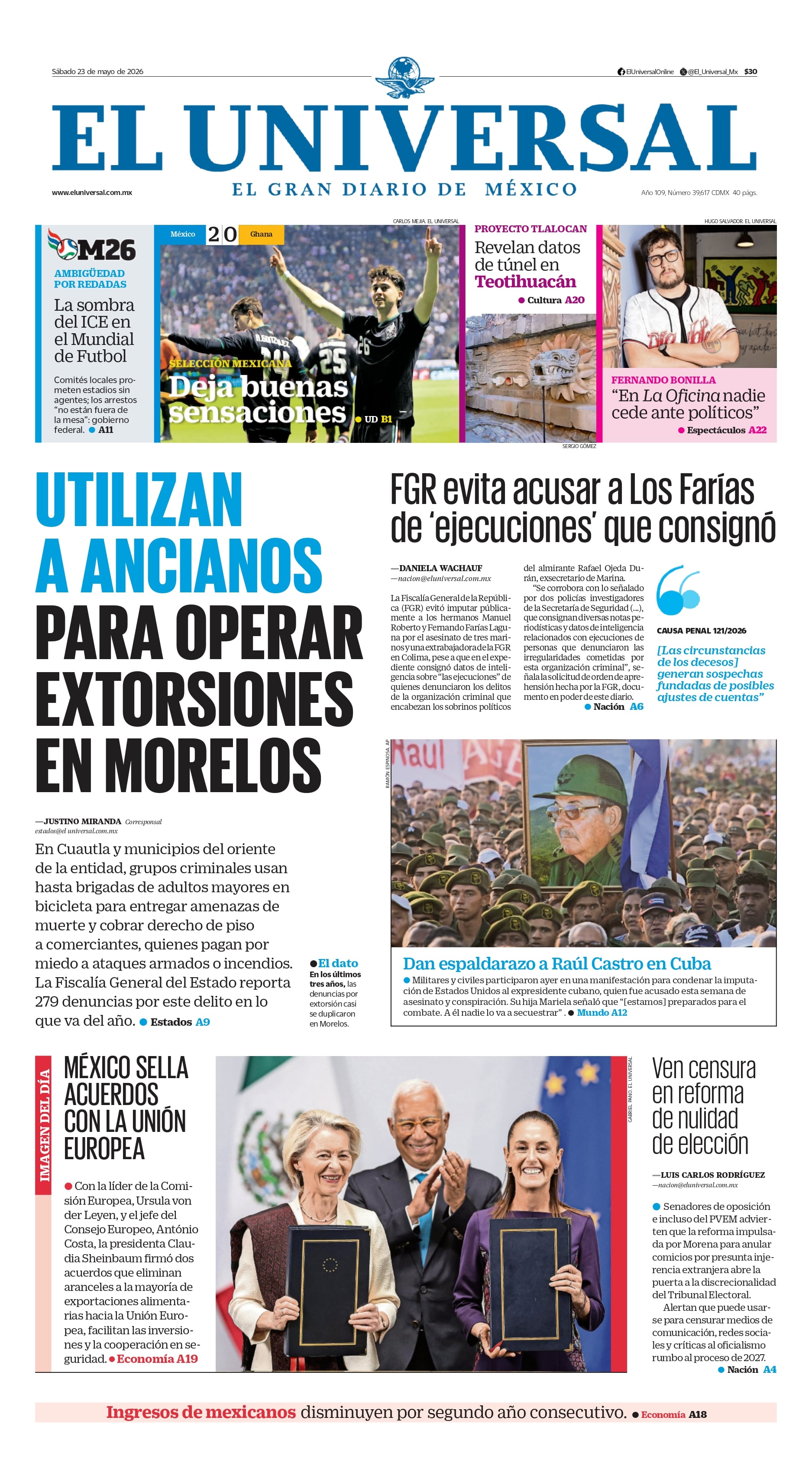 Portada impresa del 23 de mayo de 2026