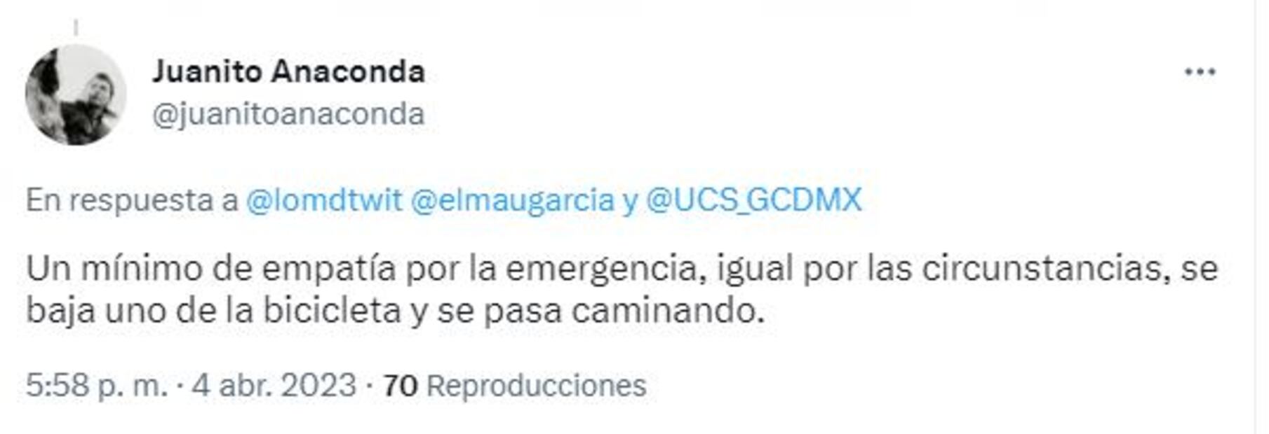 Respuesta a ciclista denuncia CDMX