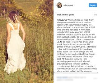 Miley Cyrus aclara declaraciones sobre hip-hop