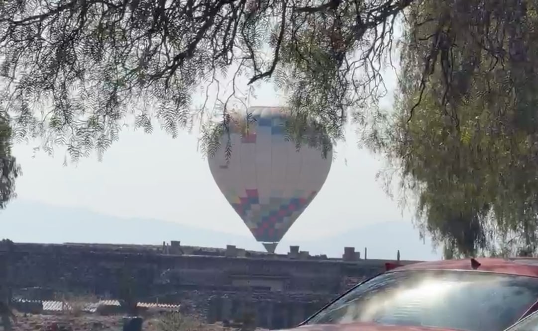 Globo aerostático aterriza de emergencia en Teotihuacán. Foto: especial