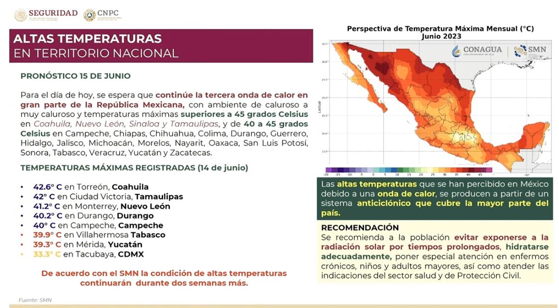 Se pronostican altas temperaturas para 15 de junio. Foto: Captura de Pantalla