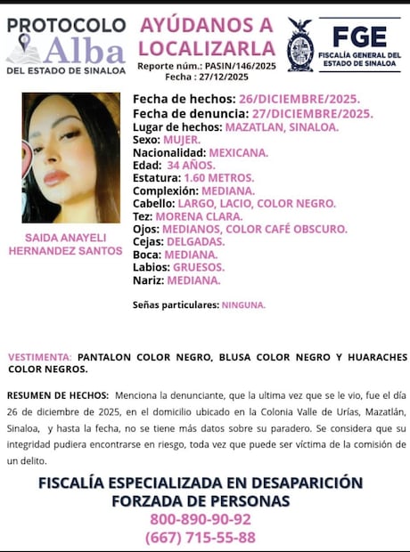 Activan alertas por personas desaparecidas en Mazatlán; buscan a dos mujeres y dos adolescentes. Foto: Especial