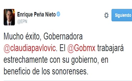 EPN felicita a Claudia Pavlovich, gobernadora de Sonora