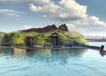 Spa al aire libre crea laguna termal para contemplar auroras boreales