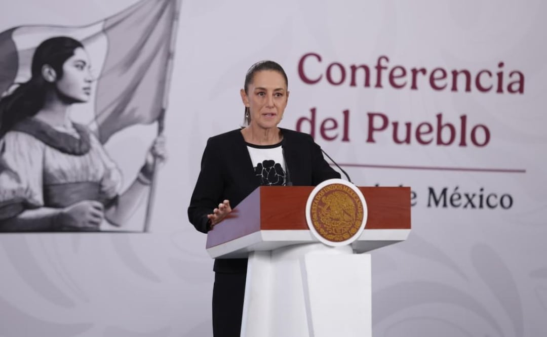 La presidenta Claudia Sheinbaum durante su conferencia de prensa desde Palacio Nacional (08/05/2026). Foto: Carlos Mejía / EL UNIVERSAL