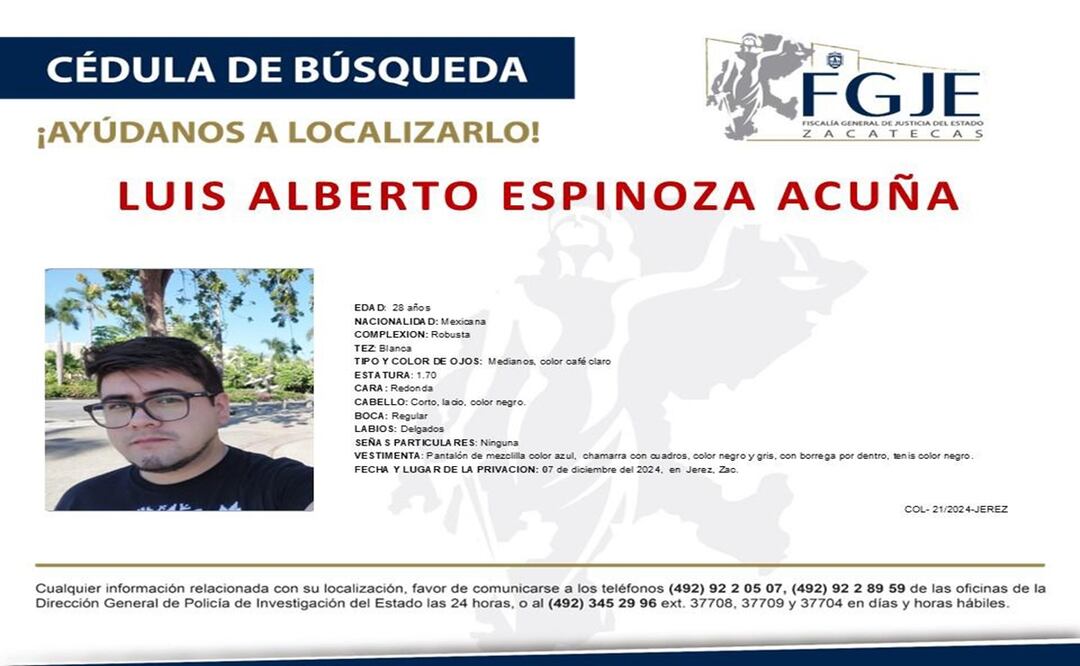 Crimen desaparece al QFB Luis Alberto en carretera de Zacatecas; familiares exigen su localización. Foto: Especial