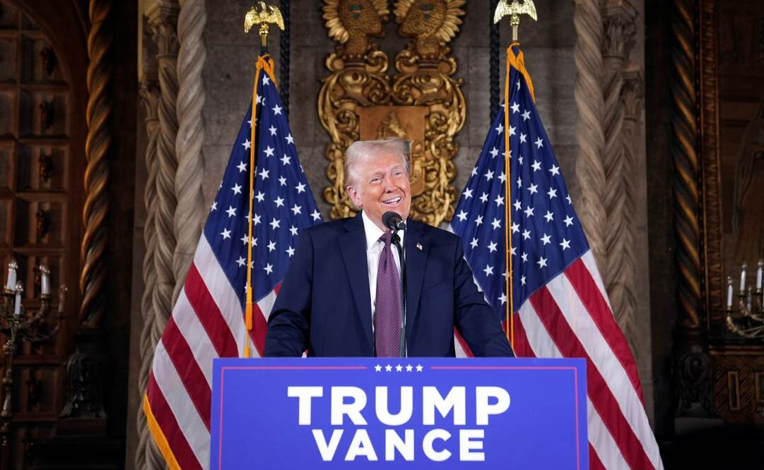 El presidente electo Donald Trump habla durante una conferencia de prensa en su finca de Mar-a-Lago 18 de enero. Foto: AP
