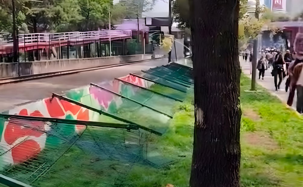 Hoy algunos manifestantes derribaron parte de la malla metálica que resguarda el paso del Tren Ligero. | Foto: Especial y Fabián Evaristo.