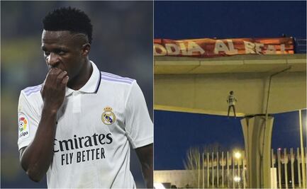 VIDEO: Muñeco de Vinicius aparece colgado en un puente de Madrid