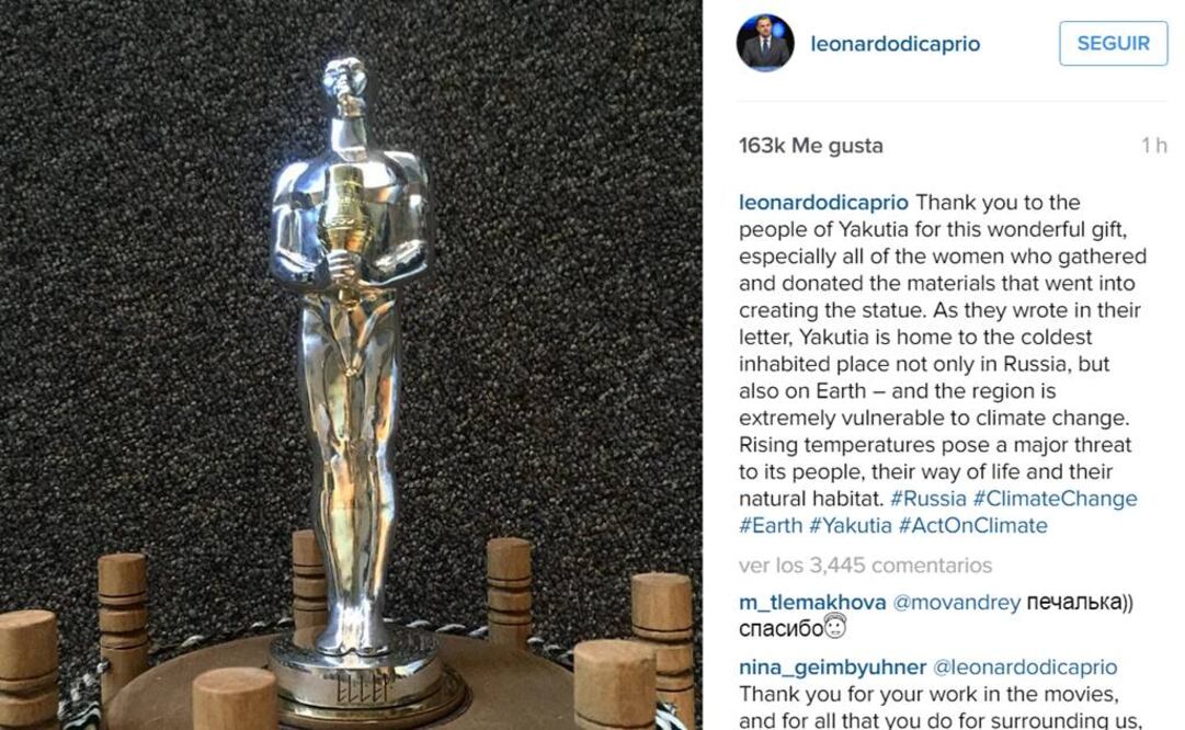 Antes de que DiCaprio lograra el Oscar, admiradoras drusos donaron varios gramos de oro y 1.3 kilos de plata para esculpir una estatuilla.. (FOTO de Instagram: leonardodicaprio)