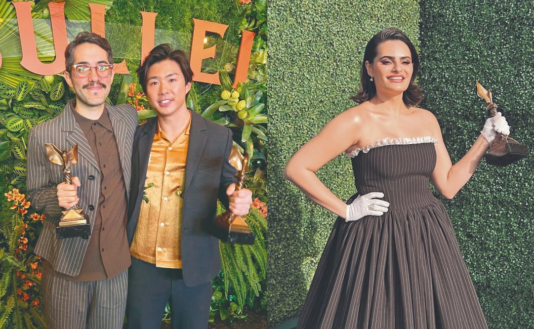 El productor Carlos López Estrada y el director de Dìdi, Sean Wang, posan con sus galardones, al igual que Nava Mau, quien nació en la Ciudad de México y se mudó a Texas a los ocho años, por lo que se siente orgullosa de su esencia mexico-estadounidense. Foto: de FOTOS: MARIO P. Székely. El Universal