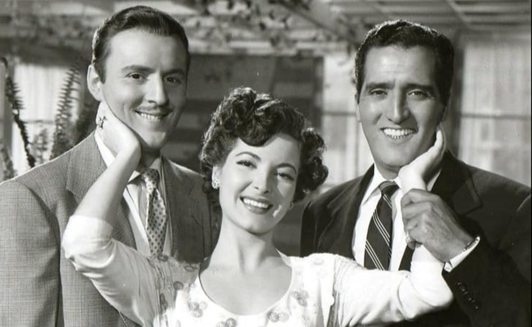 Alma Rosa Aguirre, Manolo Fábregas y Abel Salazar en "La miel se fue de la luna" (1952).
