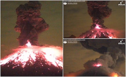 Volcán de Colima lanza fumarola con material incandescente