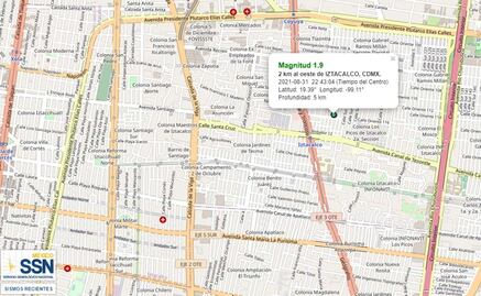 Se registra microsismo de magnitud 1.9 en Iztacalco