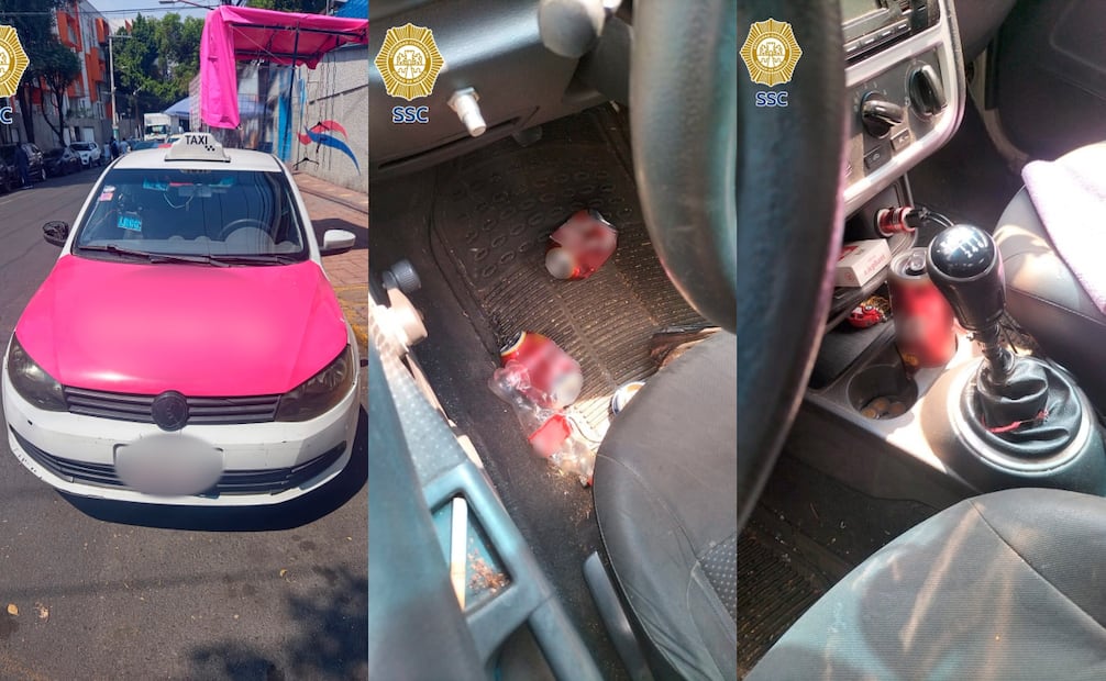 Conductor de taxi intenta evadir alcoholímetro y arrastra a policía en Iztapalapa; motociclista ayuda a detenerlo.
Foto: Especial.