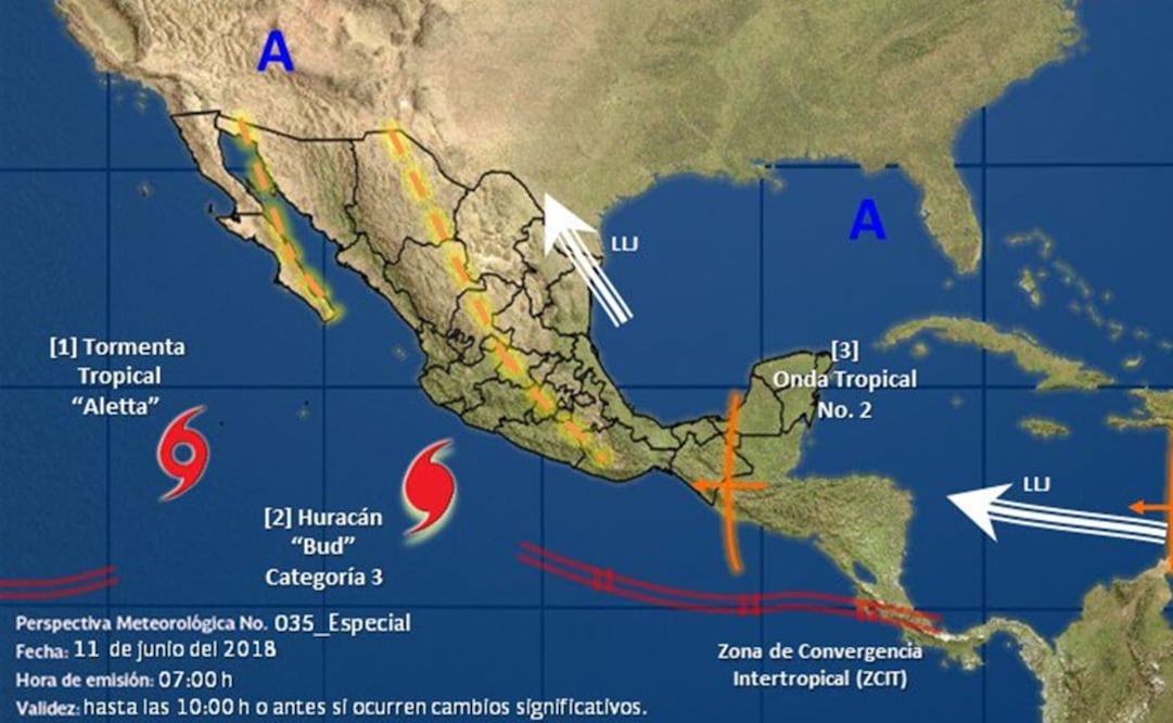 HURACÁN BUD. Se mantiene zona de vigilancia desde Manzanillo, Colima hasta Cabo Corrientes, Jalisco. Foto: @conagua