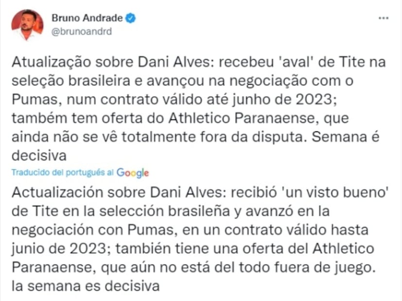 Pumas le ofreció contrato a Dani Alves, hasta el 2023