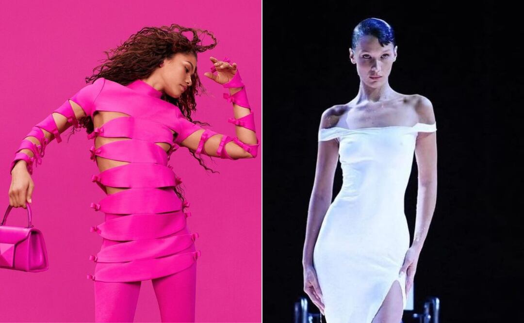 La tendencia Barbiecore y el vestido hecho con spray de Coperni sobre Bella Hadid están entre lo más popular de 2022 / Foto: Valentino / Coperni