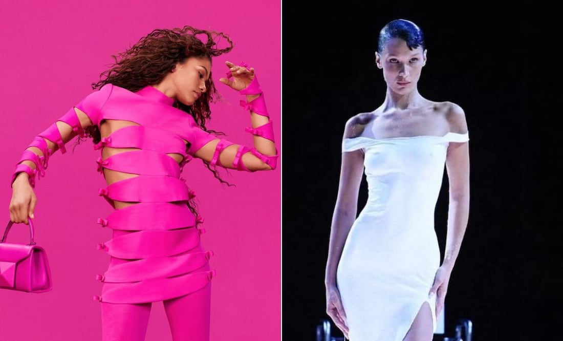 La tendencia Barbiecore y el vestido hecho con spray de Coperni sobre Bella Hadid están entre lo más popular de 2022 / Foto: Valentino / Coperni