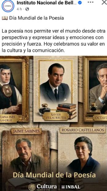 Ilustración compartida por el Instituto Nacional de Bellas Artes y Literatura por el Día Mundial de la Poesía, realizada con inteligencia artificial y posteriormente eliminada. Foto: Vía Facebook del INBAL.