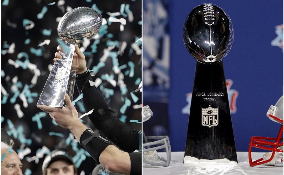 Trofeo Vince Lombardi en el Super Bowl de 2008 y 2018. Foto: Chris O'Meara/AP y Larry W. Smith/EFE