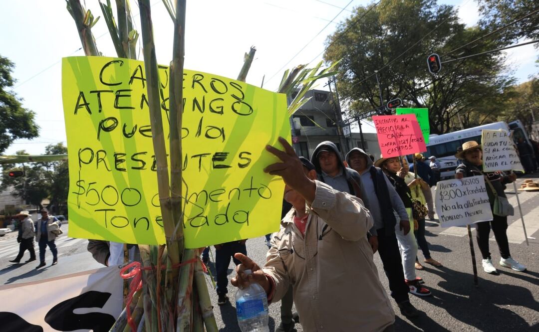 Cañeros de diversos estados se manifiestan cerrando los cruces de las avenidas Eje 7 Sur Municipio Libre y Av. Cuauhtémoc en la colonia Santa Cruz Atoyac en la alcaldía Benito Juárez (11/11/2025). Foto: Francisco Rodríguez / EL UNIVERSAL