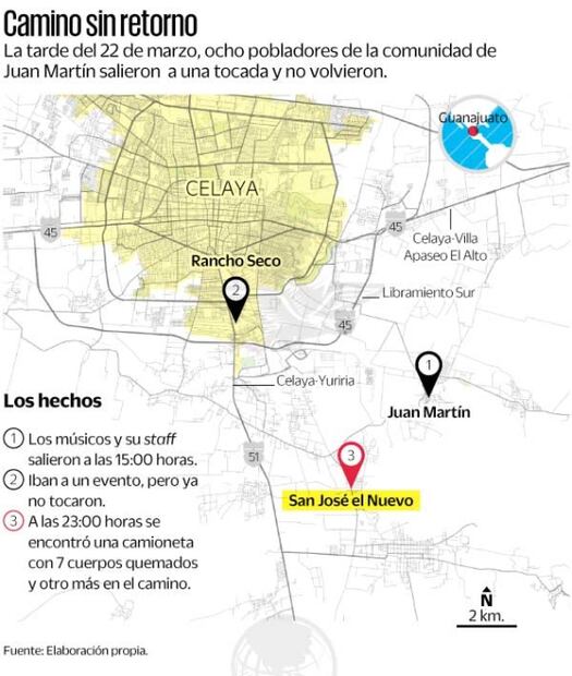 Investigan si calcinados en Guanajuato son desaparecidos de banda musical