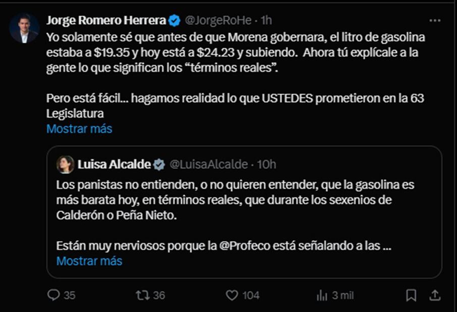 Jorge Romero, líder del PAN, retó a Morena, en su cuenta de X este 14 de enero del 2024, a cumplir promesas. Foto: Captura de pantalla de la cuenta de X de @JorgeRoHe