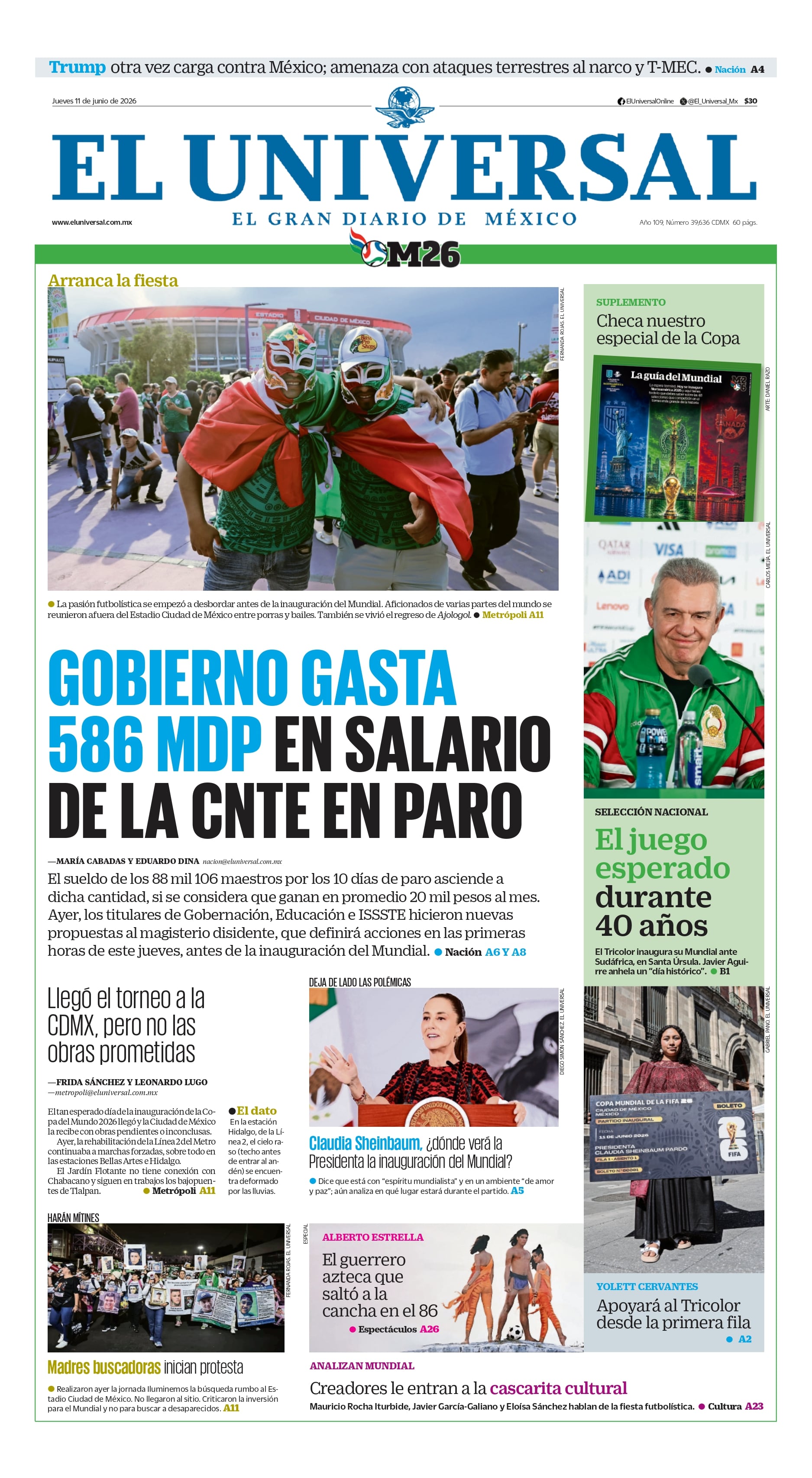 Portada impresa del 11 de junio de 2026