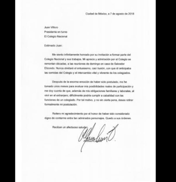 Alfonso Cuarón declinó ser miembro de El Colegio Nacional