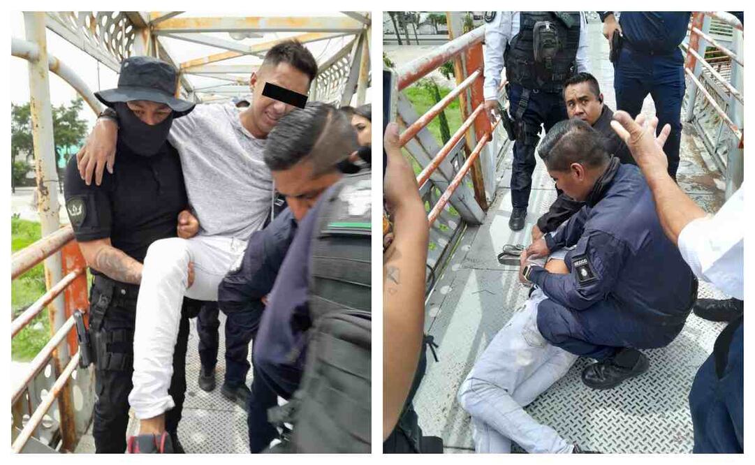 Policías municipales de Ciudad Neza evitaron que un joven de 24 años de edad se aventara de un puente de Periférico. Foto: Especial
