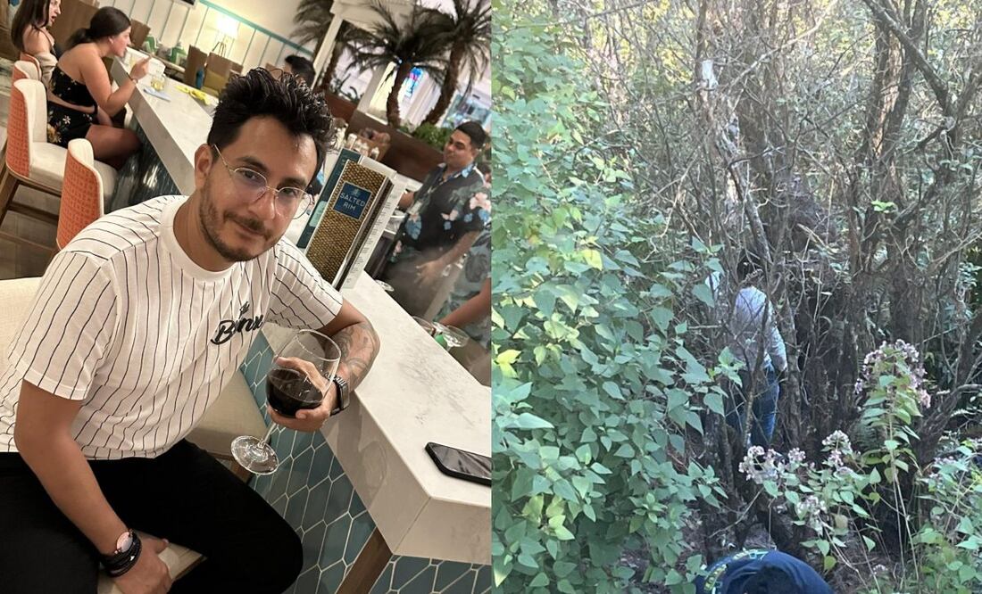 De acuerdo con imágenes de redes sociales el cadáver del presunto feminicida apareció colgado de un árbol con huellas de sangre en la ropa. Foto: Especial