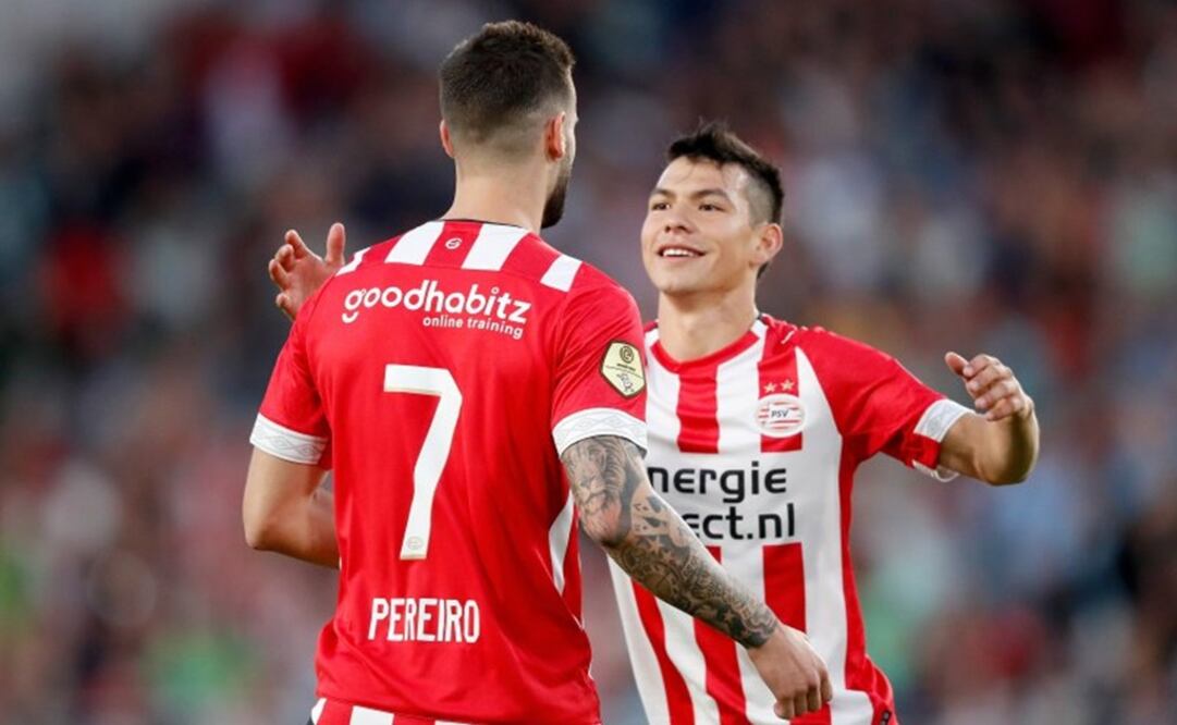 Hirving Lozano celebrando su anotación con el PSV. FOTO/TWITTER PSV