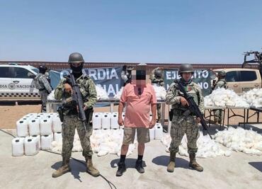 Decomisan 838 kilos de metanfetamina en estado sólido y 740 litros en estado líquido en Sonora; hay un detenido