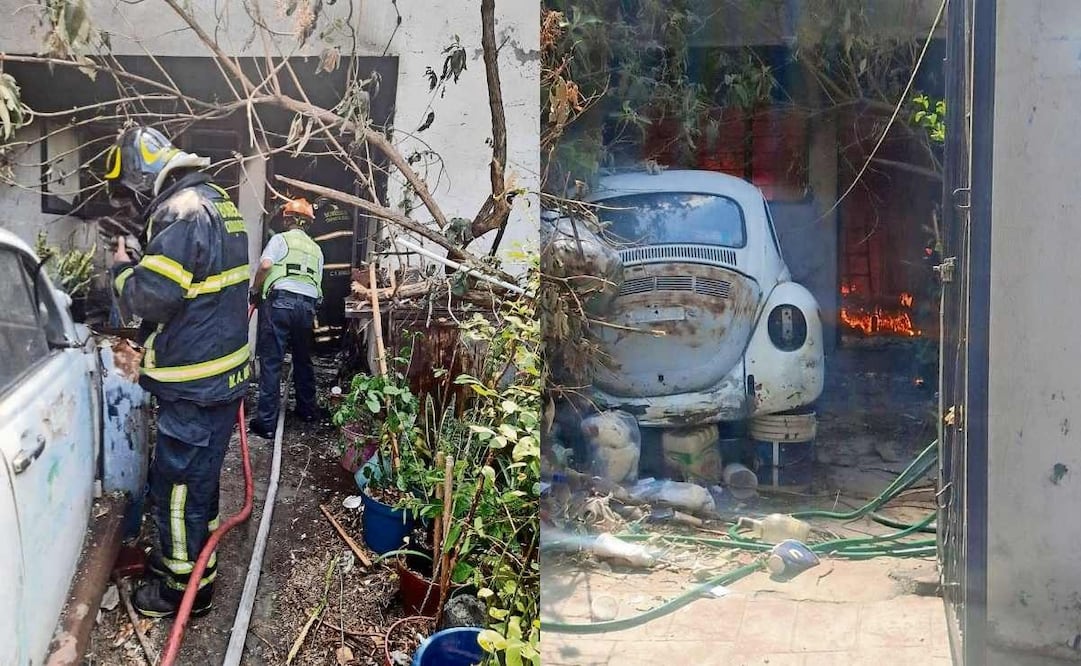 Bomberos y elementos de la Policía Auxiliar acudieron a atender el incendio en la colonia Pedregal de Santo Domingo. Fotos: Especiales