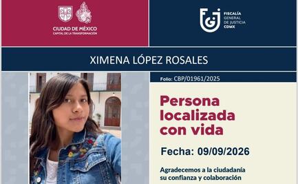 Hallan con vida a Ximena López, desaparecida en 2025 en Tlalpan; FGJ ofrecía 250 mil por su localización 