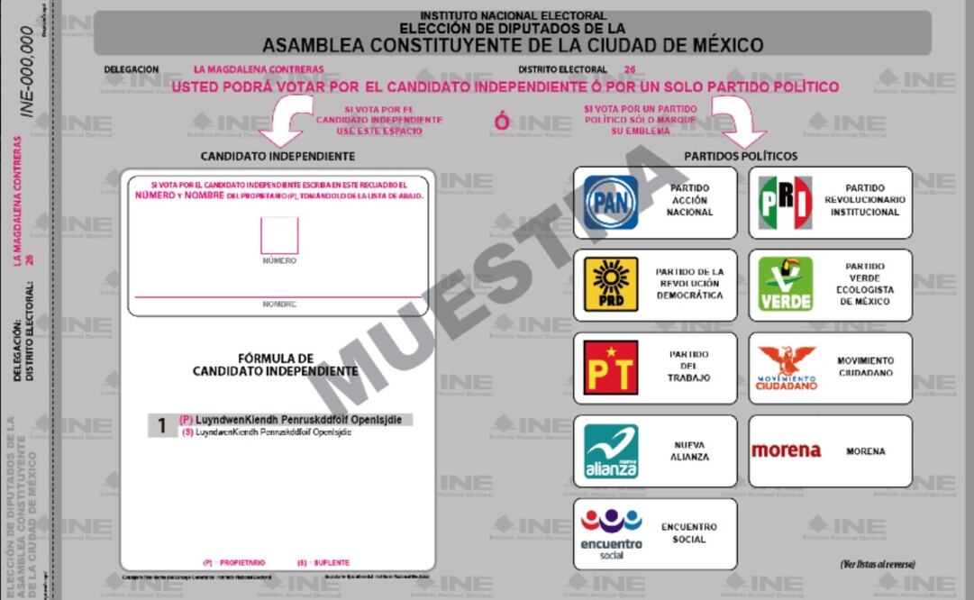 Aunque es sólo un modelo de boleta se avalaron formatos alternos a emplearse según alcancen su registro 5, 15, 30 o 60 independientes. /Especial