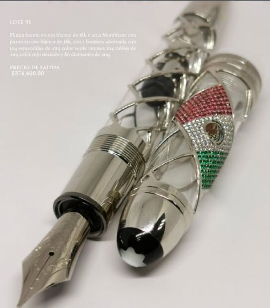 Pluma con diamantes y cachas de oro para pistola, detalles extravagantes de las joyas que subastarán en Los Pinos